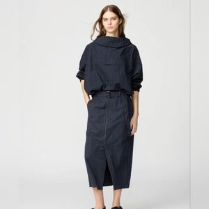 SET Uniqlo :C Women's Hooded Pullover Top & Skirt in striped navy